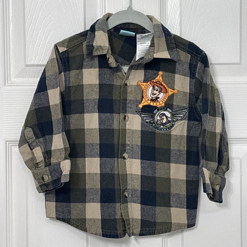 Disney Toy Story Vintage Embroidered Button Toddler Baby LS Shirt 24m Y2K Woody